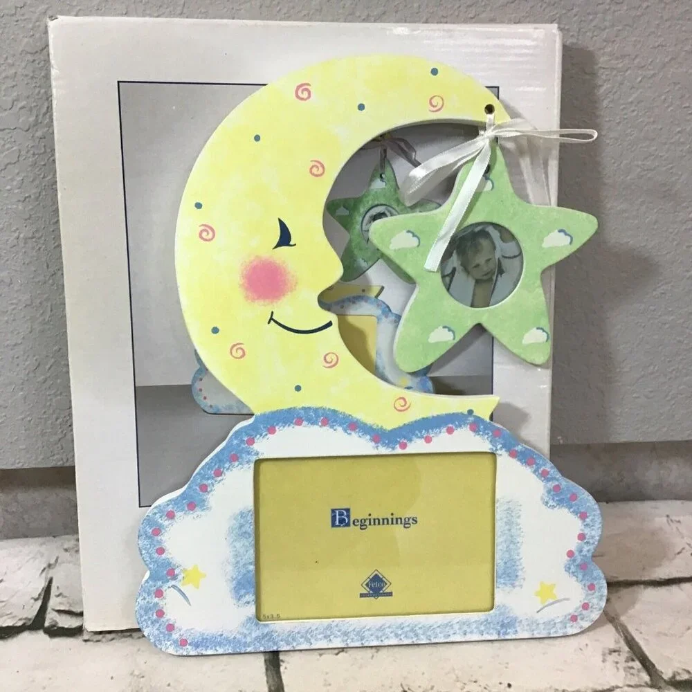 Fetco New Baby Moon Picture Frame Wooden Hanging Star Nursery NOS‎